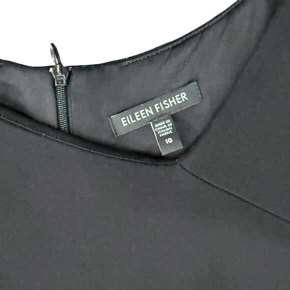 Eileen Fisher Black Ponte Asymmetrical Neck Sheath Sleeveless Pencil Dress Sz 10 - Picture 3 of 10